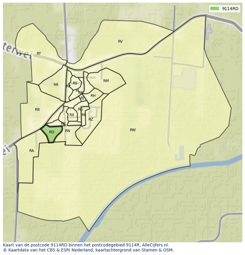 Afbeelding van het postcodegebied 9114 RD op de kaart.