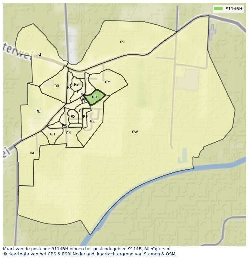 Afbeelding van het postcodegebied 9114 RH op de kaart.