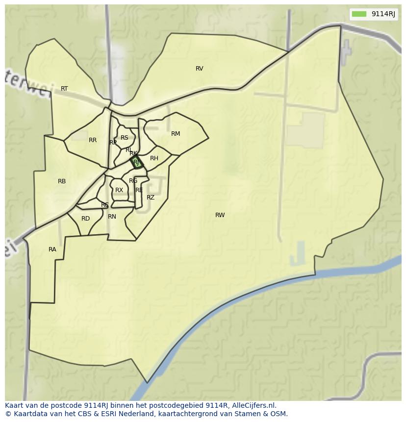 Afbeelding van het postcodegebied 9114 RJ op de kaart.