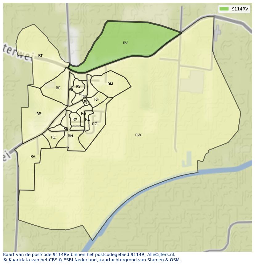 Afbeelding van het postcodegebied 9114 RV op de kaart.