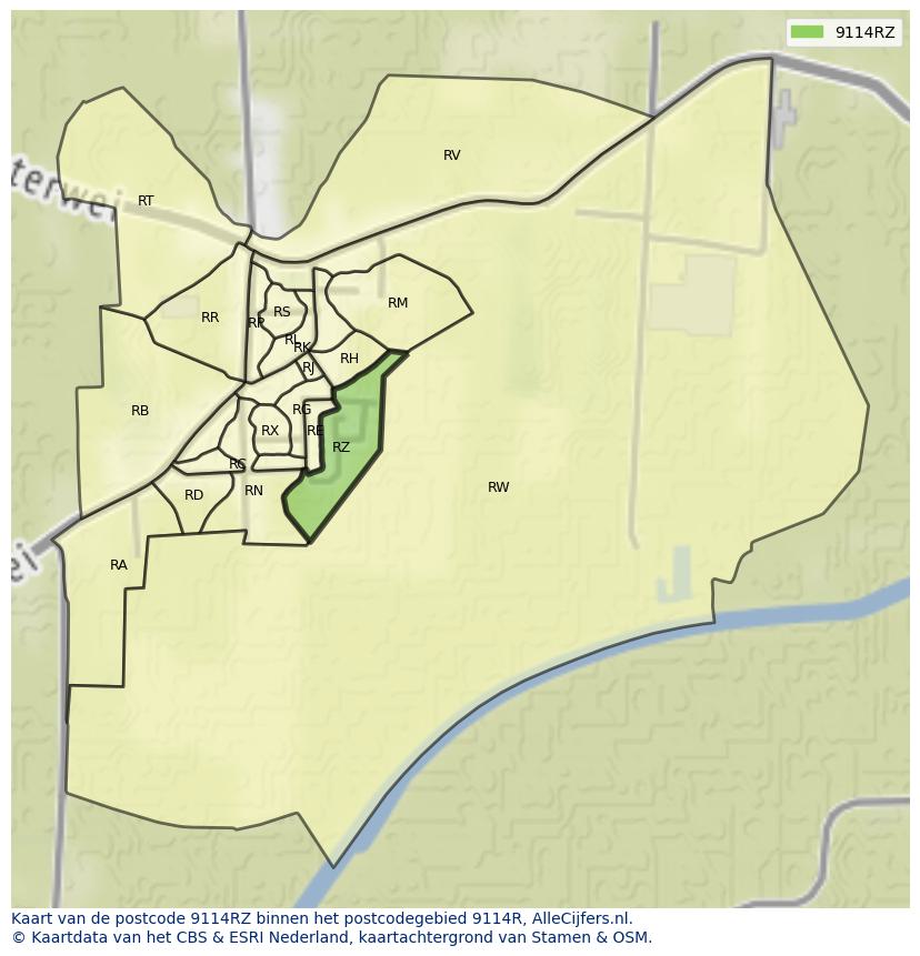 Afbeelding van het postcodegebied 9114 RZ op de kaart.