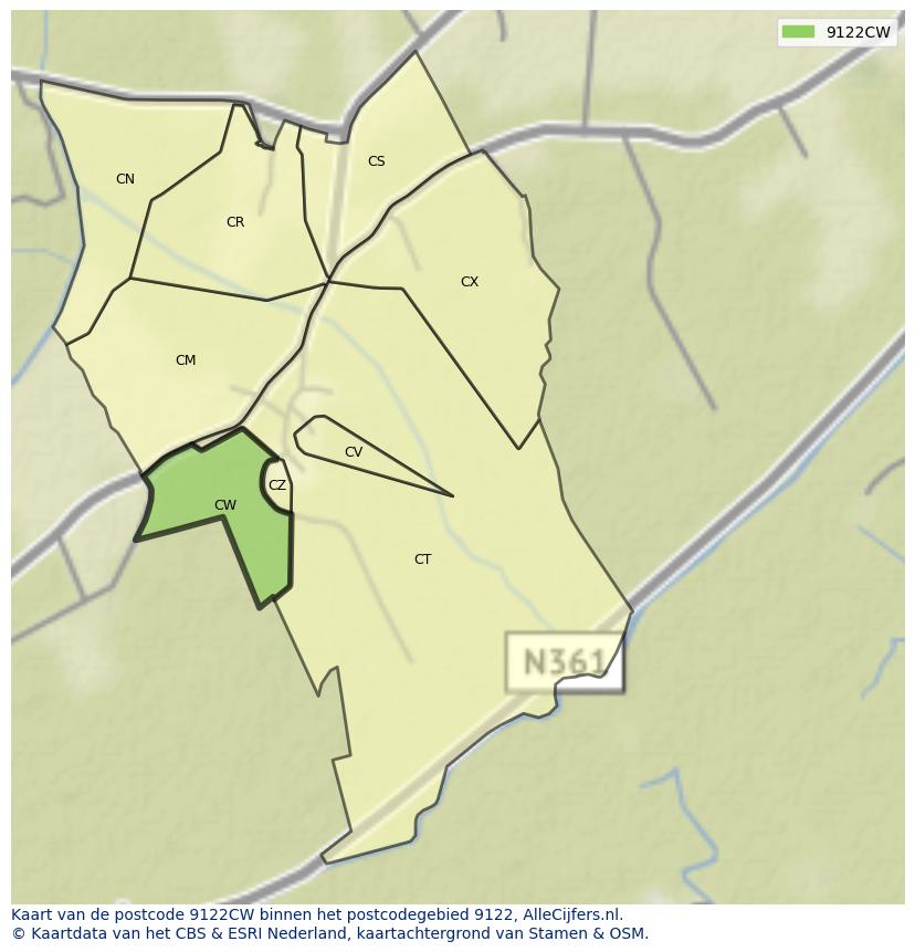 Afbeelding van het postcodegebied 9122 CW op de kaart.