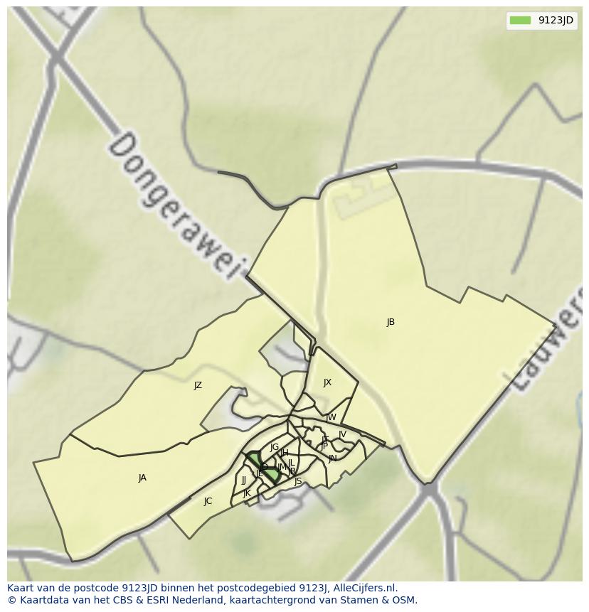 Afbeelding van het postcodegebied 9123 JD op de kaart.