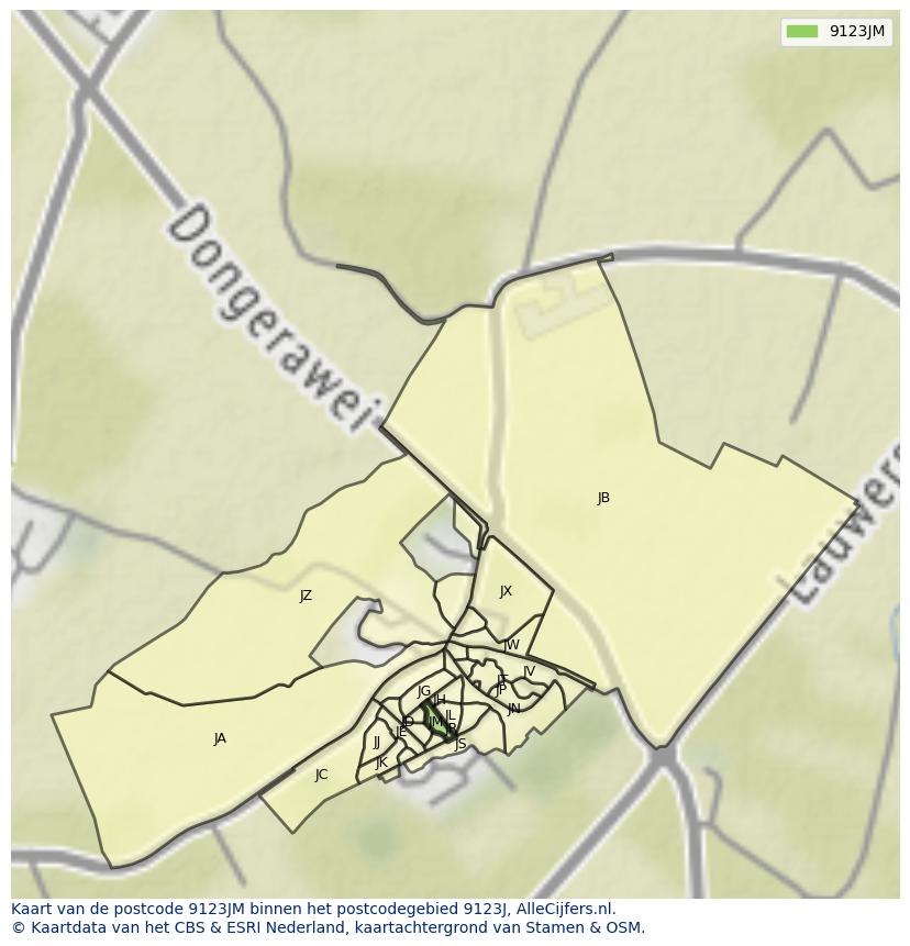Afbeelding van het postcodegebied 9123 JM op de kaart.