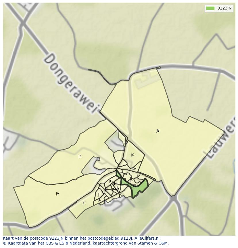 Afbeelding van het postcodegebied 9123 JN op de kaart.