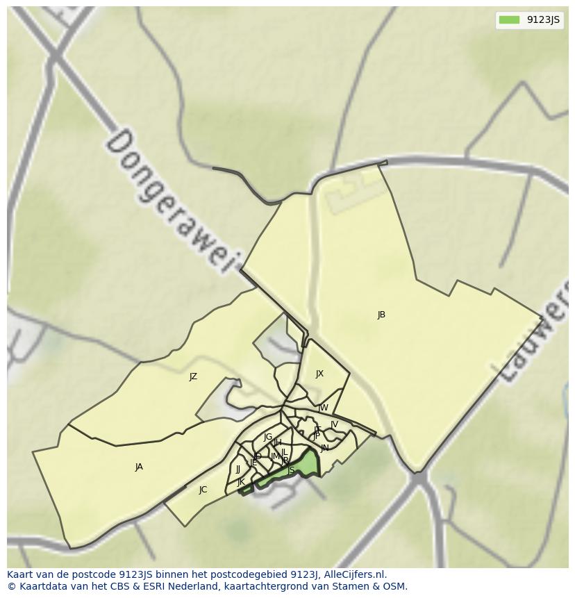 Afbeelding van het postcodegebied 9123 JS op de kaart.