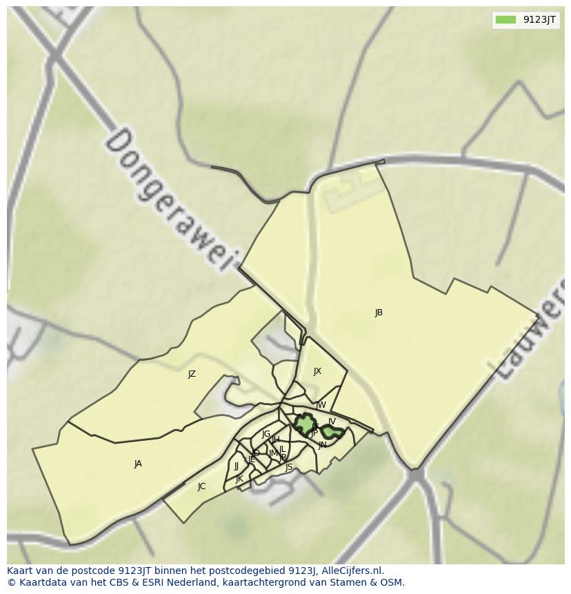 Afbeelding van het postcodegebied 9123 JT op de kaart.