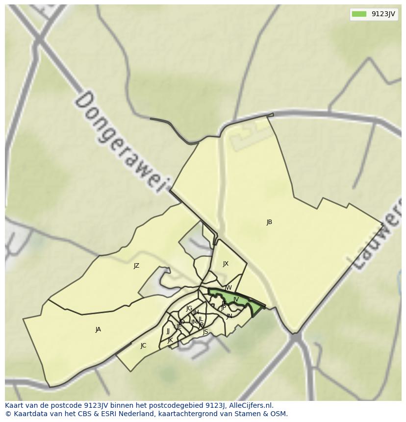 Afbeelding van het postcodegebied 9123 JV op de kaart.