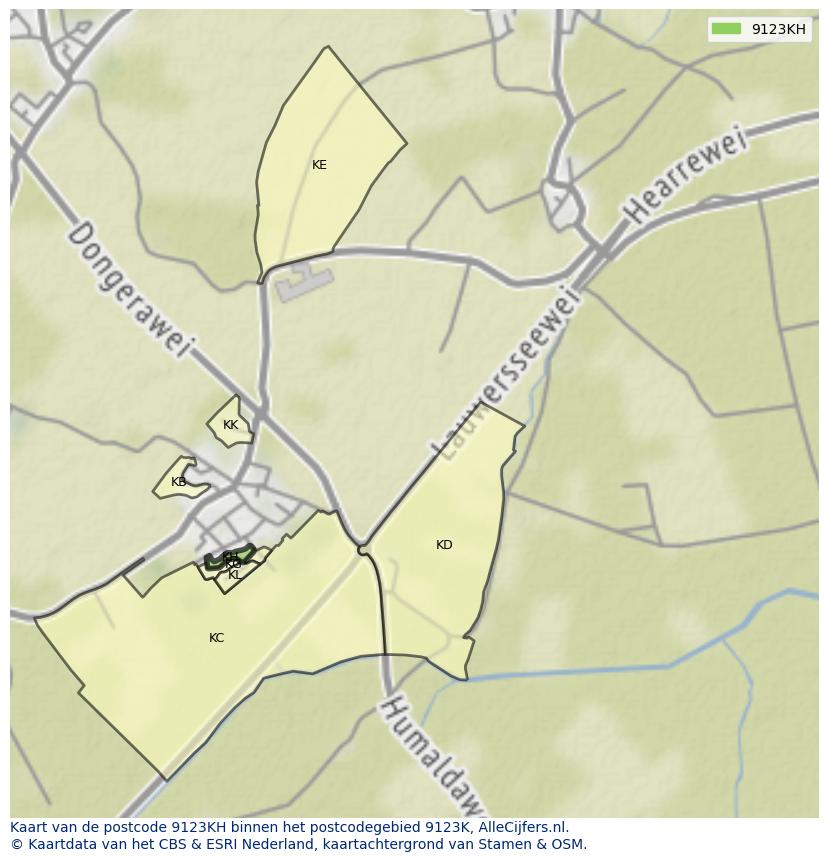 Afbeelding van het postcodegebied 9123 KH op de kaart.