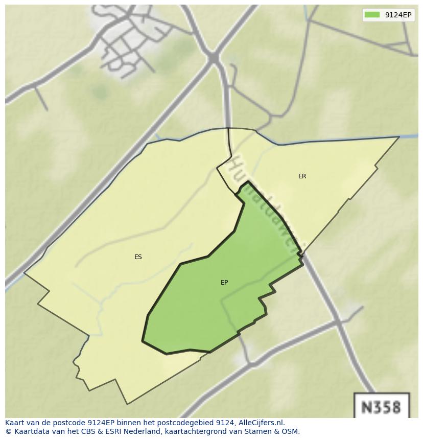 Afbeelding van het postcodegebied 9124 EP op de kaart.