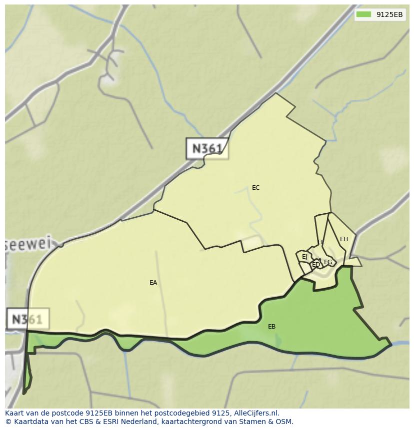 Afbeelding van het postcodegebied 9125 EB op de kaart.