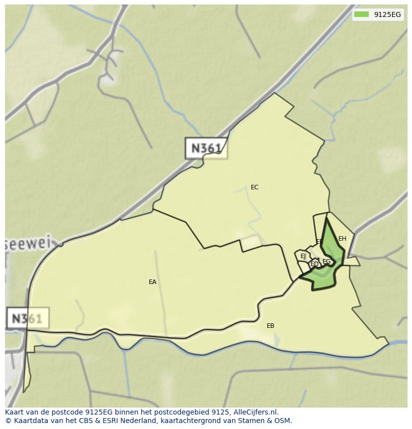 Afbeelding van het postcodegebied 9125 EG op de kaart.