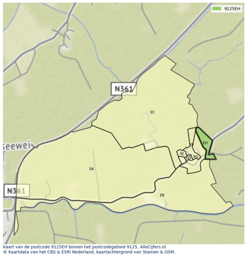 Afbeelding van het postcodegebied 9125 EH op de kaart.