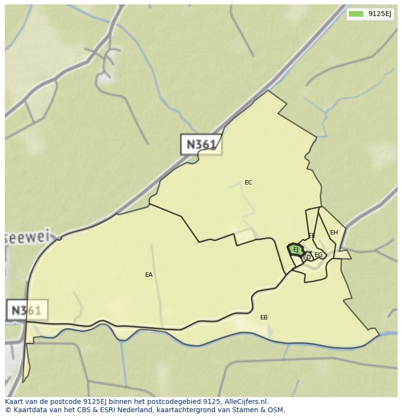 Afbeelding van het postcodegebied 9125 EJ op de kaart.