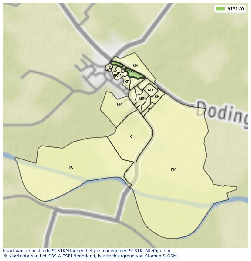 Afbeelding van het postcodegebied 9131 KG op de kaart.