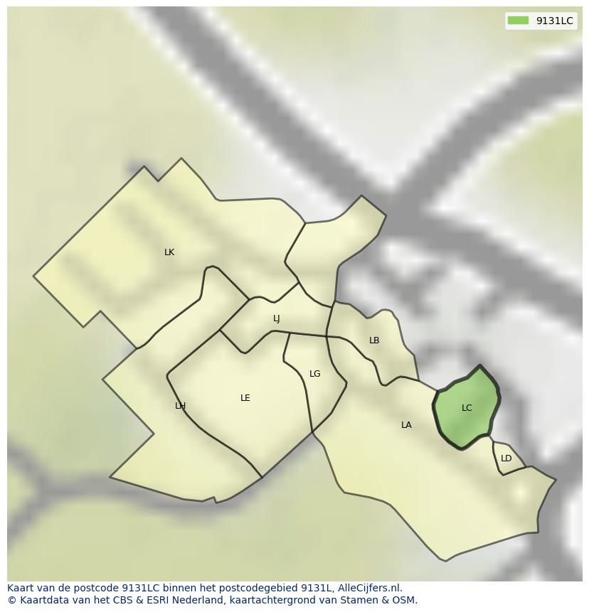 Afbeelding van het postcodegebied 9131 LC op de kaart.