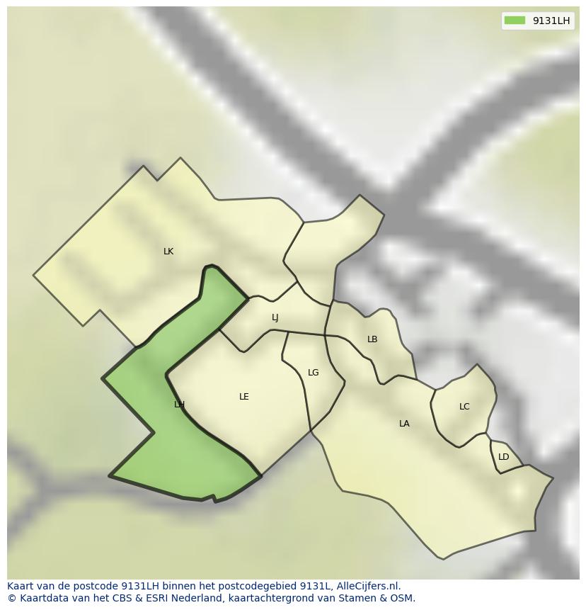Afbeelding van het postcodegebied 9131 LH op de kaart.