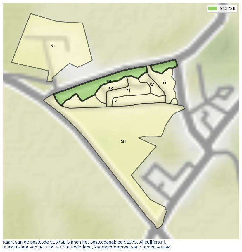 Afbeelding van het postcodegebied 9137 SB op de kaart.
