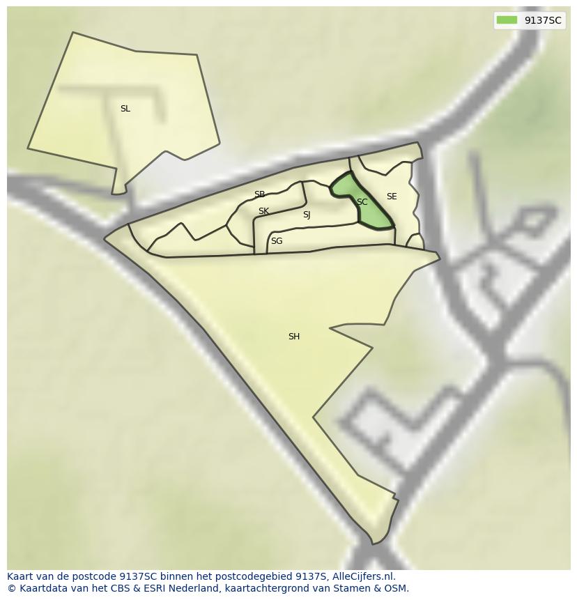 Afbeelding van het postcodegebied 9137 SC op de kaart.