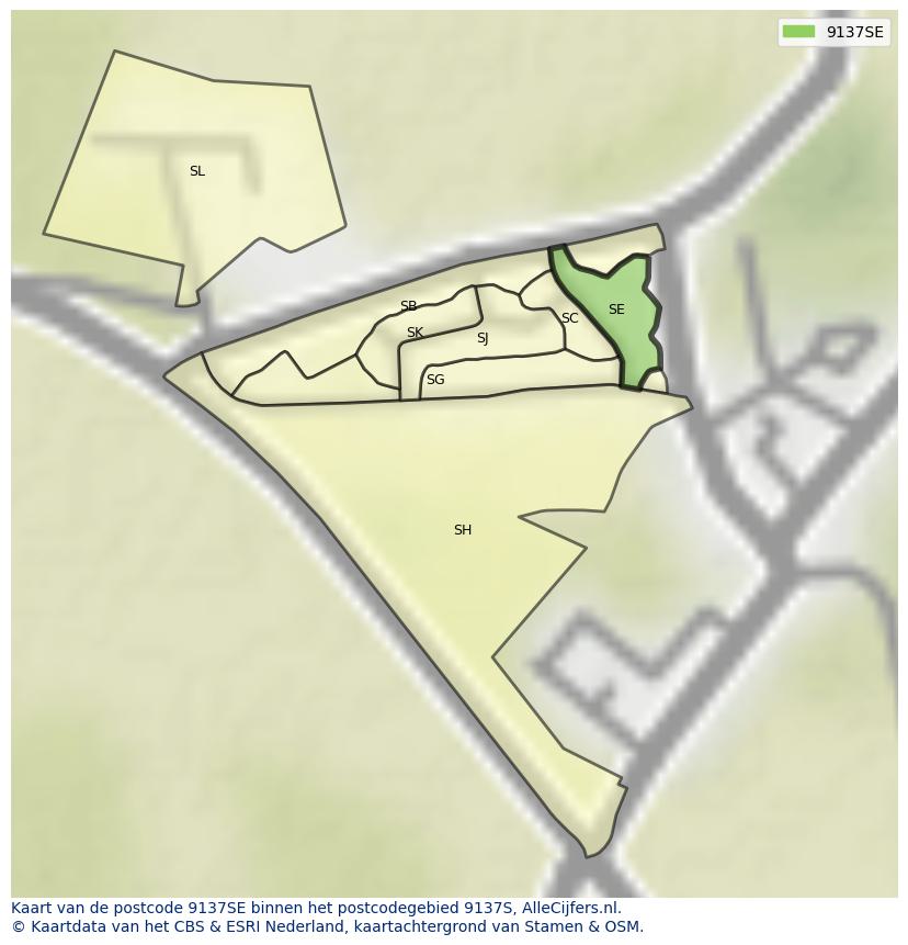 Afbeelding van het postcodegebied 9137 SE op de kaart.