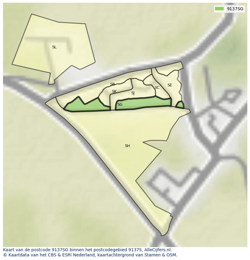 Afbeelding van het postcodegebied 9137 SG op de kaart.