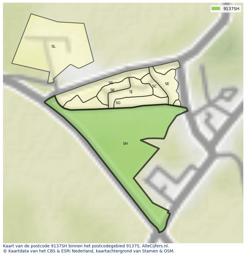 Afbeelding van het postcodegebied 9137 SH op de kaart.