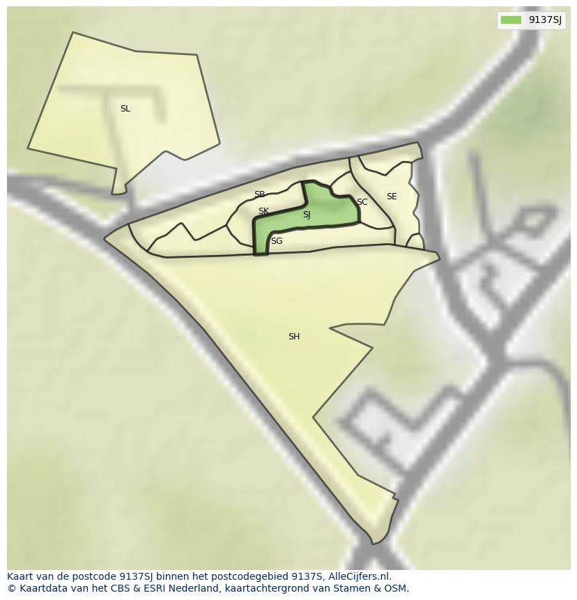 Afbeelding van het postcodegebied 9137 SJ op de kaart.