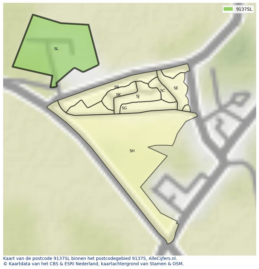 Afbeelding van het postcodegebied 9137 SL op de kaart.