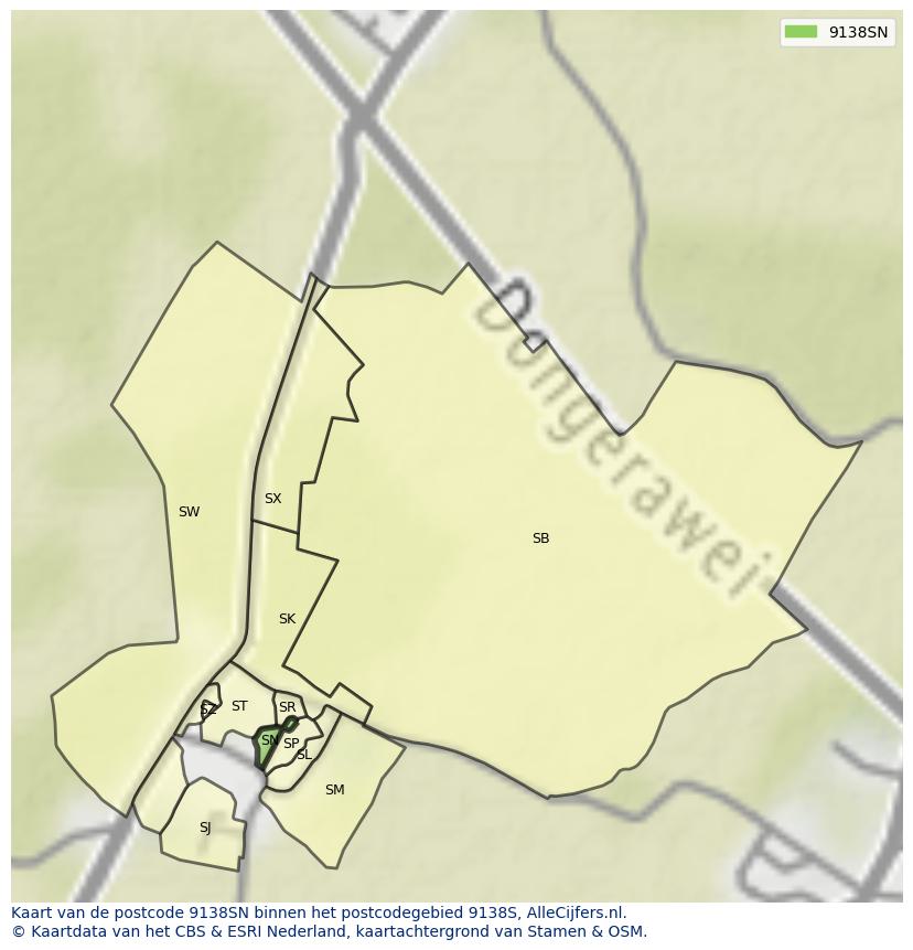 Afbeelding van het postcodegebied 9138 SN op de kaart.