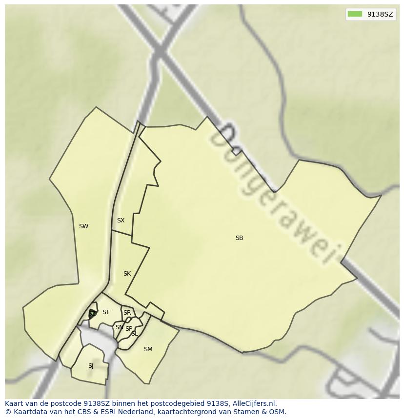 Afbeelding van het postcodegebied 9138 SZ op de kaart.