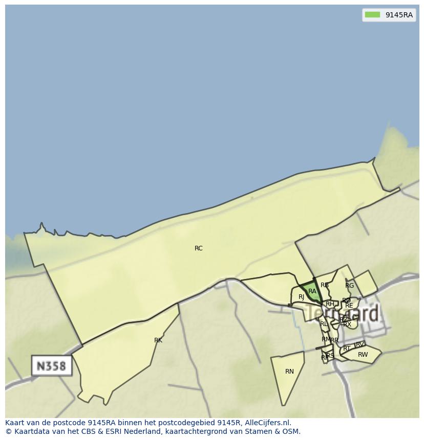 Afbeelding van het postcodegebied 9145 RA op de kaart.
