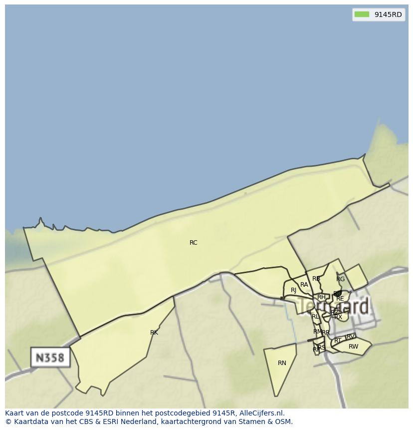 Afbeelding van het postcodegebied 9145 RD op de kaart.