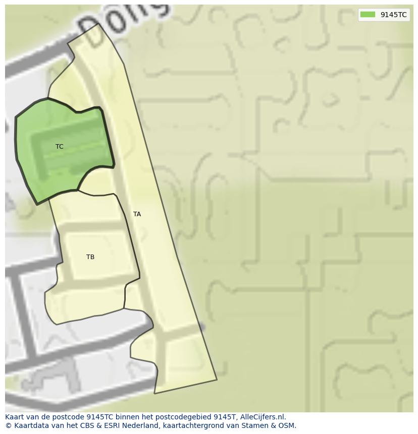 Afbeelding van het postcodegebied 9145 TC op de kaart.