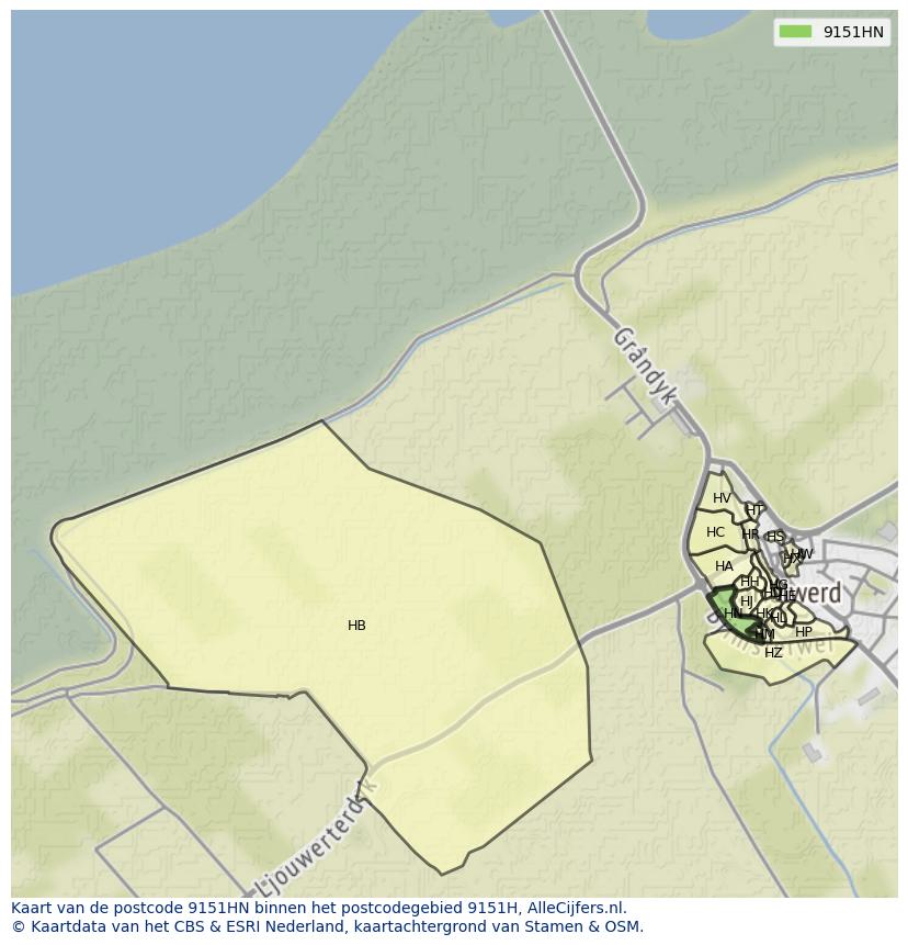 Afbeelding van het postcodegebied 9151 HN op de kaart.