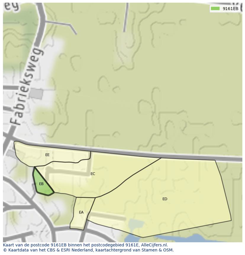 Afbeelding van het postcodegebied 9161 EB op de kaart.