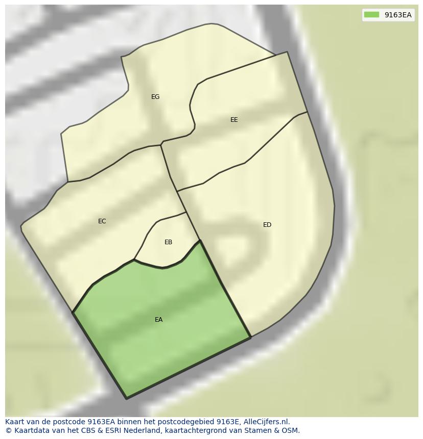 Afbeelding van het postcodegebied 9163 EA op de kaart.