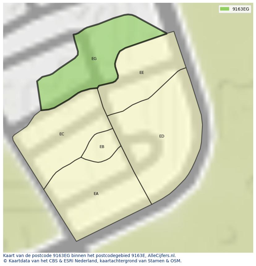 Afbeelding van het postcodegebied 9163 EG op de kaart.