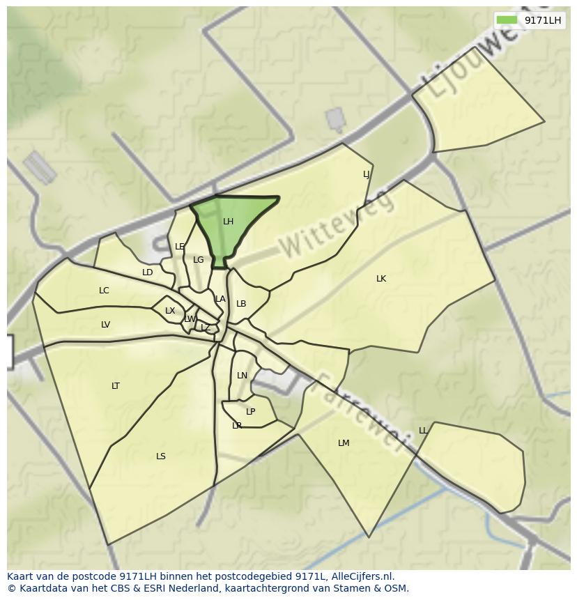 Afbeelding van het postcodegebied 9171 LH op de kaart.