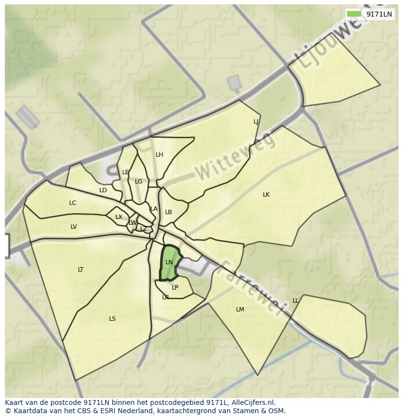 Afbeelding van het postcodegebied 9171 LN op de kaart.