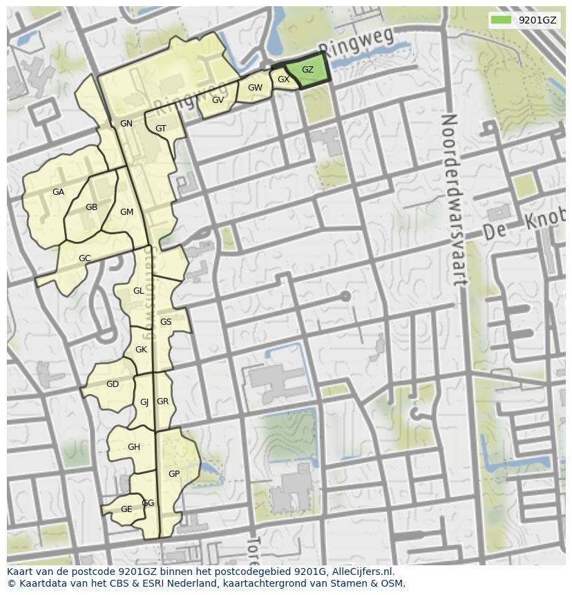 Afbeelding van het postcodegebied 9201 GZ op de kaart.