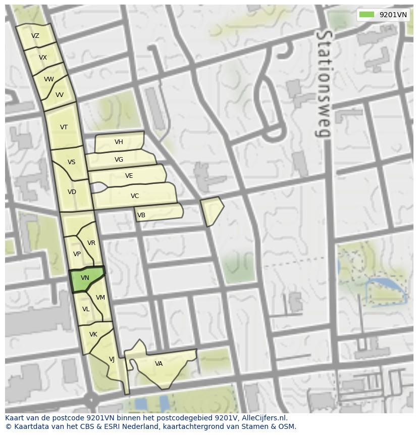 Afbeelding van het postcodegebied 9201 VN op de kaart.