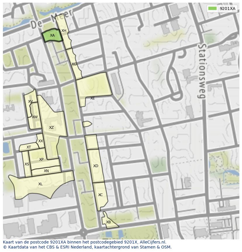 Afbeelding van het postcodegebied 9201 XA op de kaart.