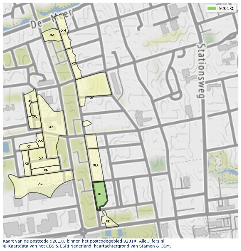 Afbeelding van het postcodegebied 9201 XC op de kaart.
