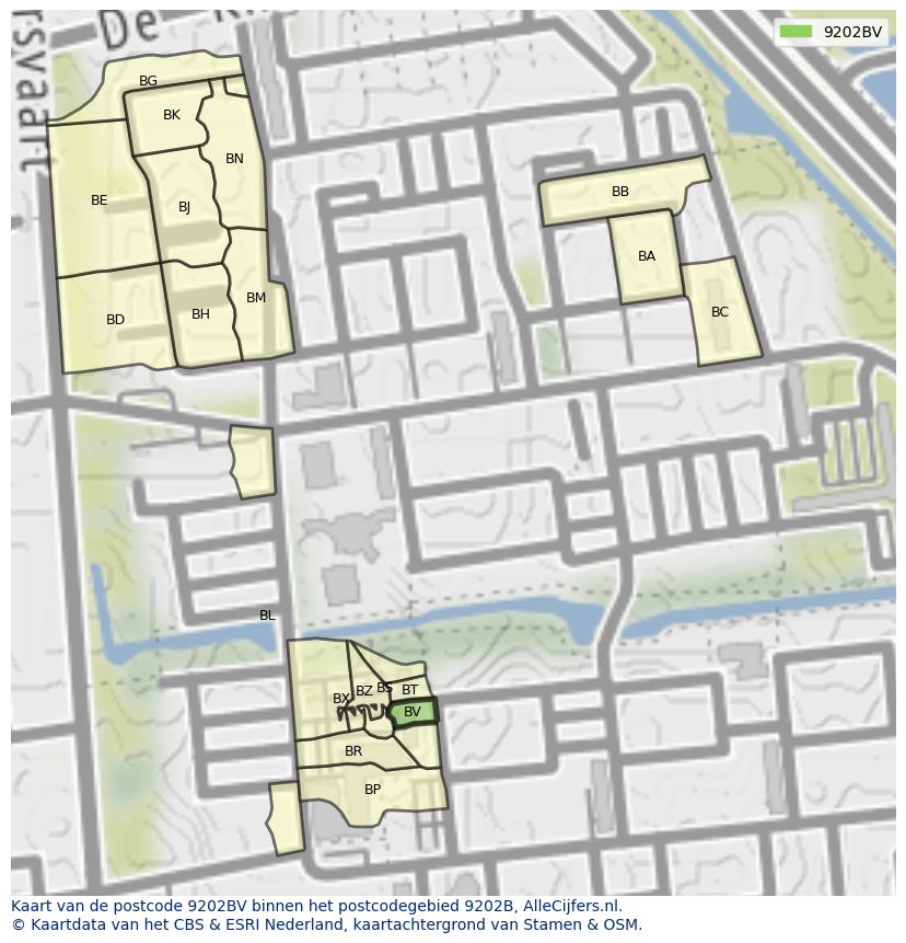 Afbeelding van het postcodegebied 9202 BV op de kaart.
