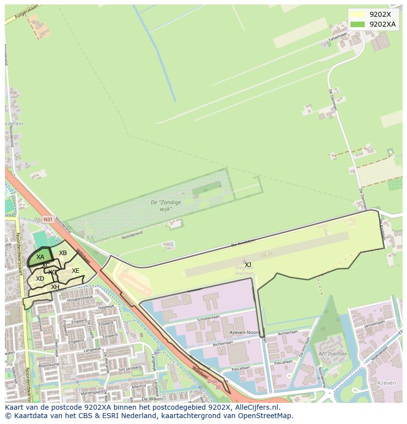 Afbeelding van het postcodegebied 9202 XA op de kaart.