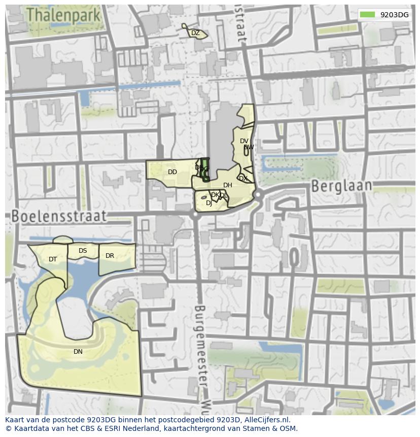 Afbeelding van het postcodegebied 9203 DG op de kaart.