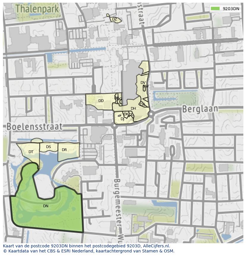 Afbeelding van het postcodegebied 9203 DN op de kaart.