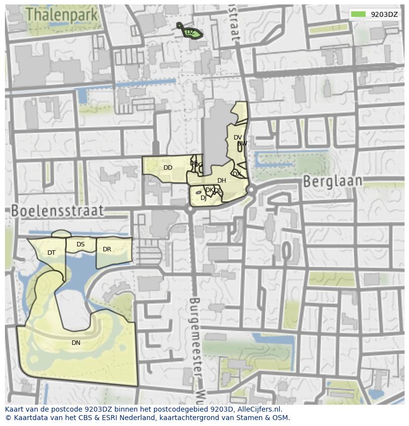 Afbeelding van het postcodegebied 9203 DZ op de kaart.