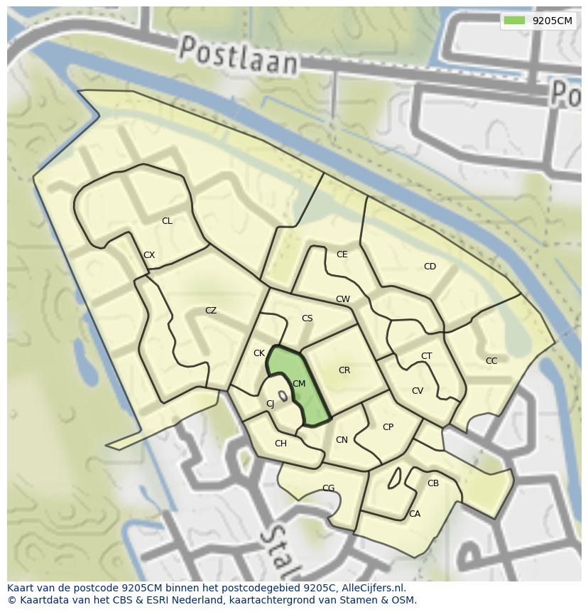 Afbeelding van het postcodegebied 9205 CM op de kaart.