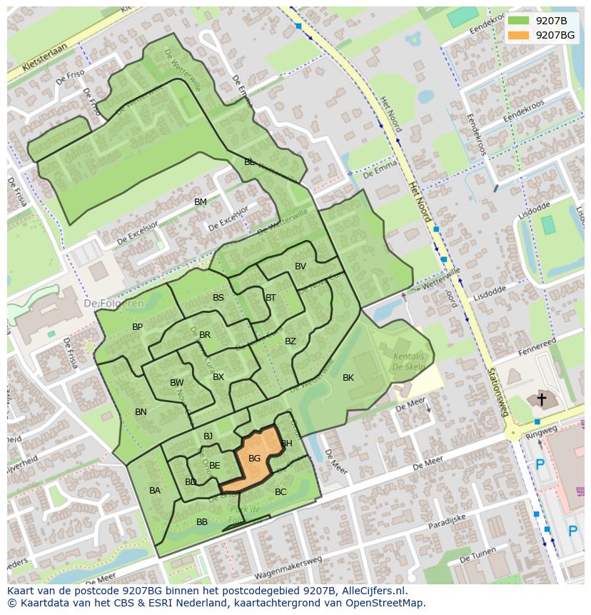 Afbeelding van het postcodegebied 9207 BG op de kaart.
